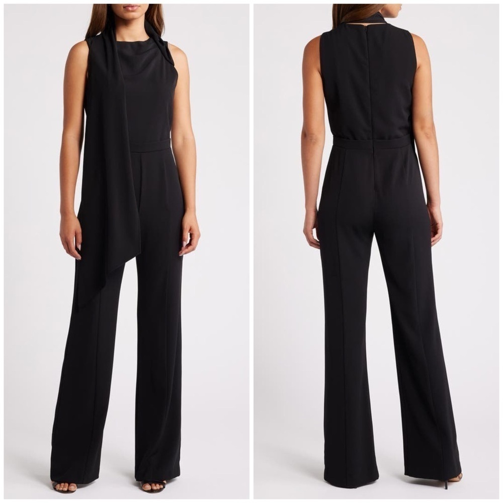 New Black Halo Enola Side Drape Sleeveless Jumpsuit Black Sz 10